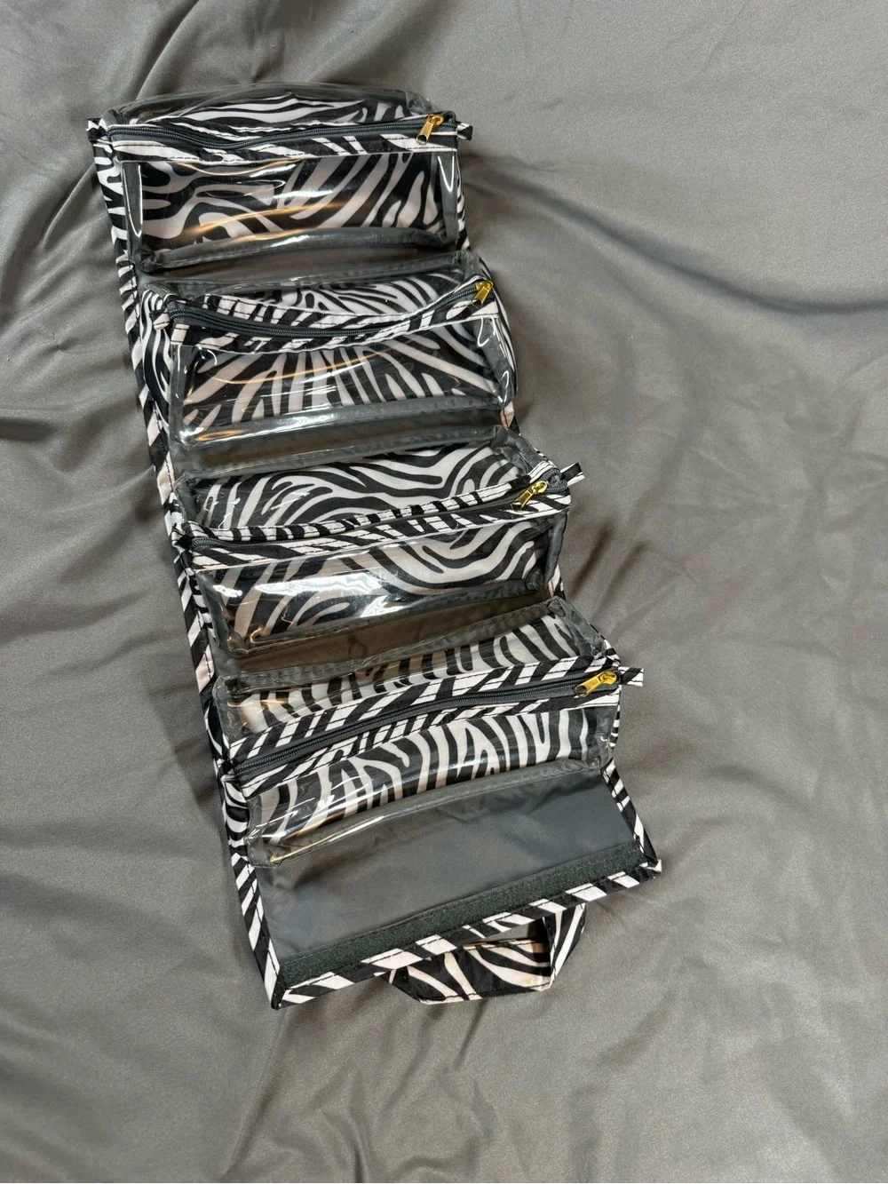 Black & White Zebra Print Cosmetic Case with Top Handles
